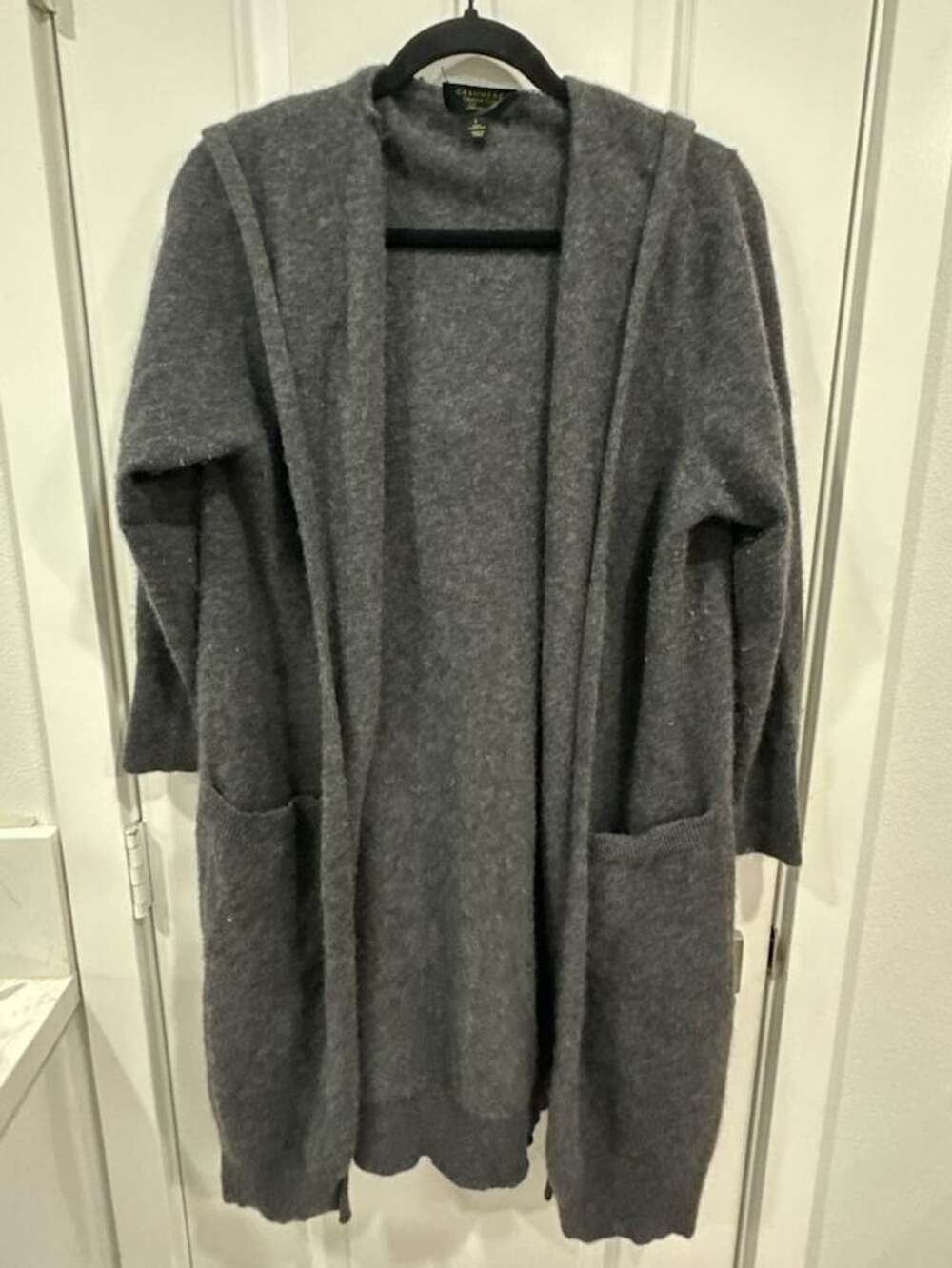 Charter Club Luxury 100% Cashmere Gray Hooded Longline Cardigan Sweater